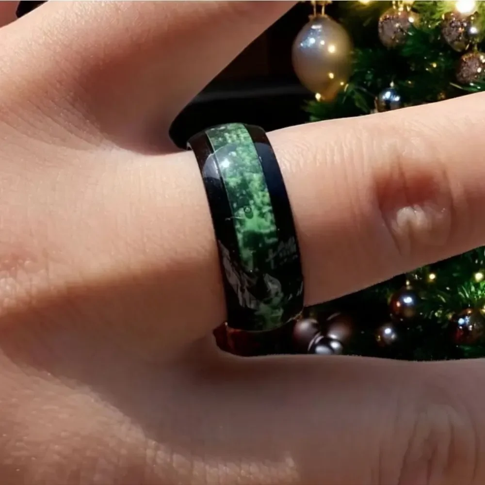 Size 11 Men's 8mm Titanium Steel Ring Casual Formal Comfort Band Black/Green NEW